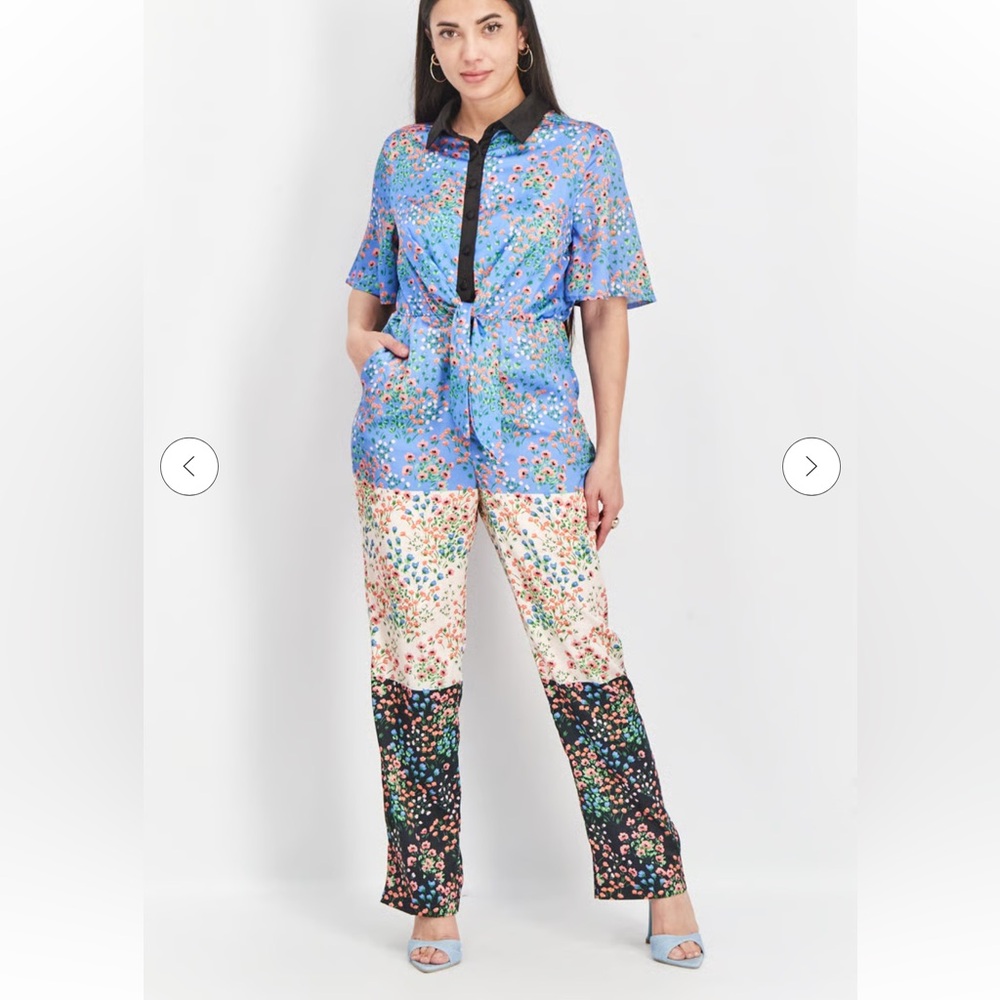 Liquorish Floral Blue Combo Jumpsuit